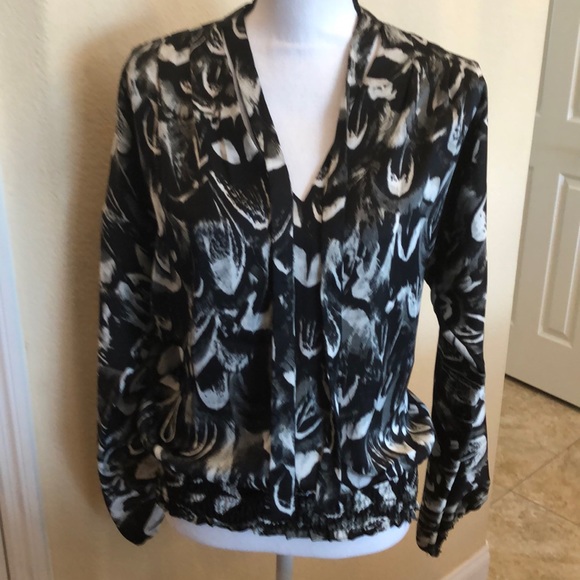 Michael Kors Black & White Long-sleeve Blouse - Picture 2 of 6